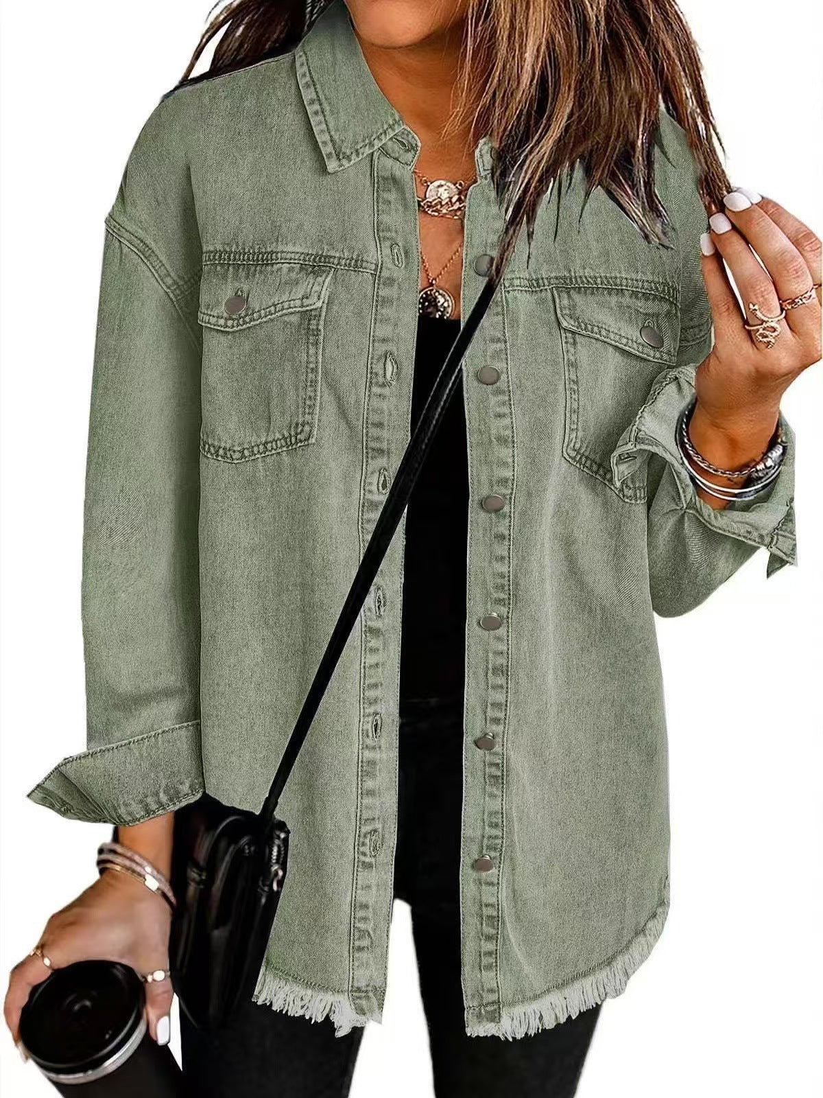Yara | Zwarte Denim Blousejas met Rafelrand