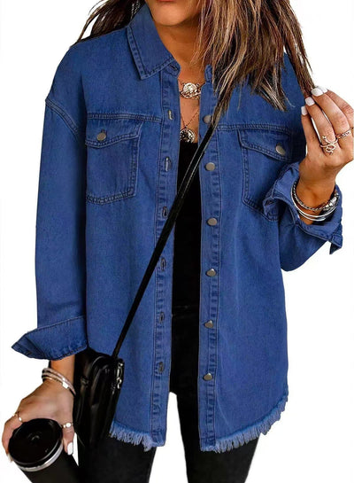 Yara | Zwarte Denim Blousejas met Rafelrand
