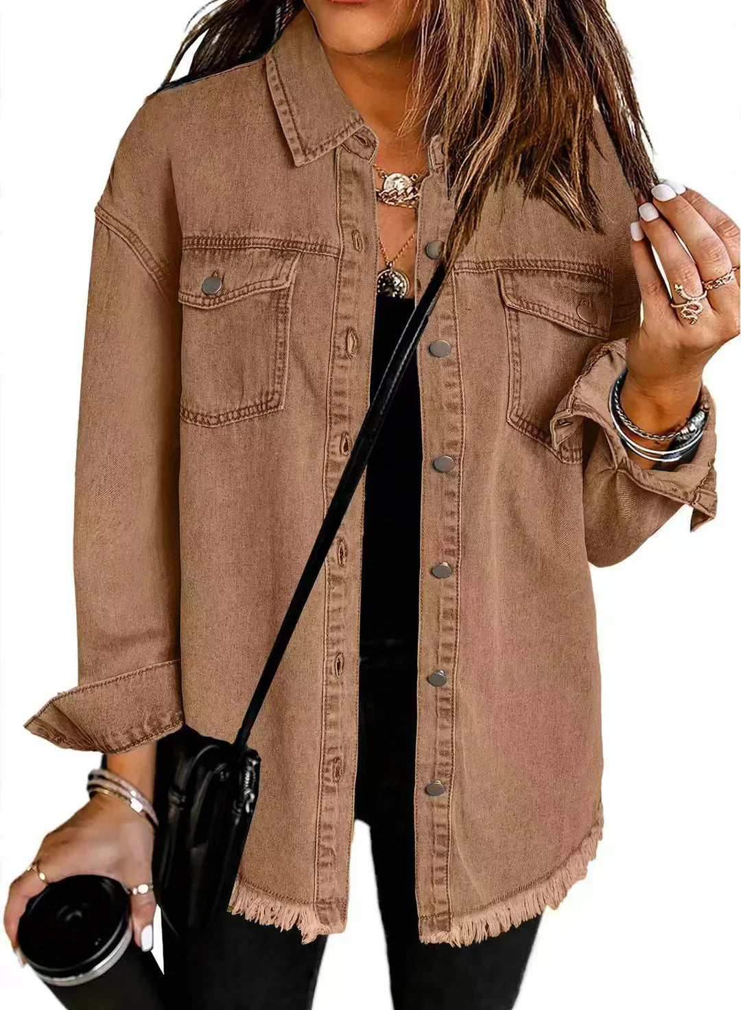 Yara | Zwarte Denim Blousejas met Rafelrand