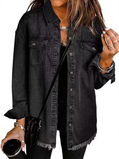 Yara | Zwarte Denim Blousejas met Rafelrand