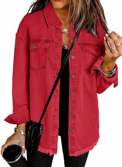 Yara | Zwarte Denim Blousejas met Rafelrand