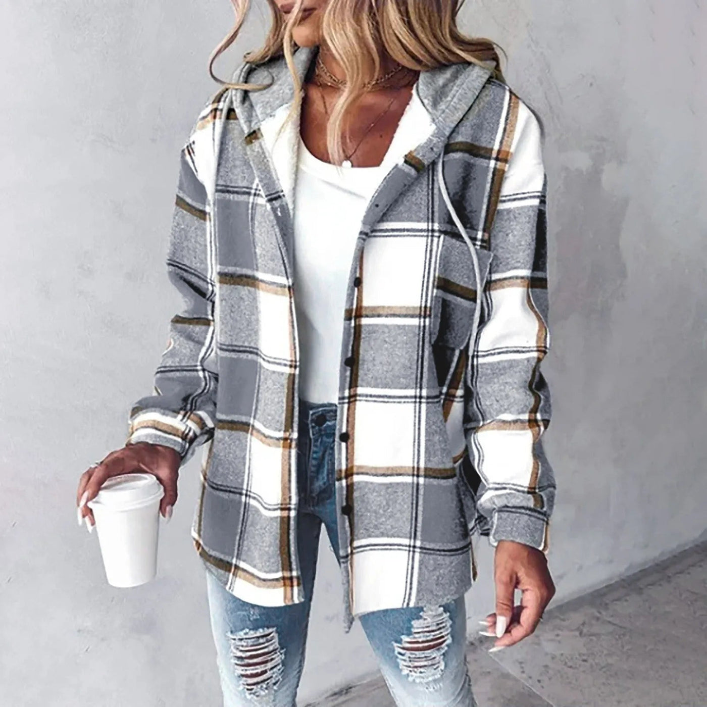 Mila | Geruite Hoodie Overhemdjas met Zachte Voering